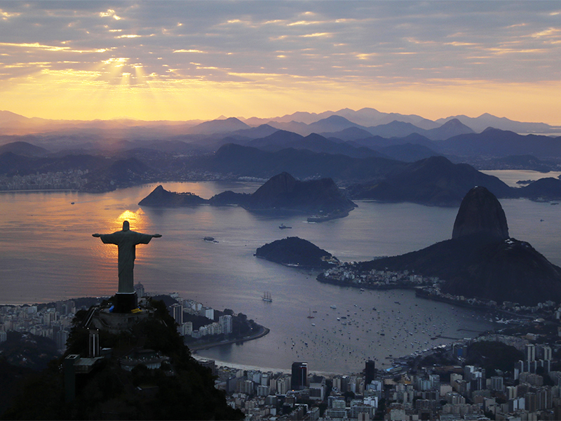 Christ The Redeemer is seen during sunrise in Rio de Janeiro