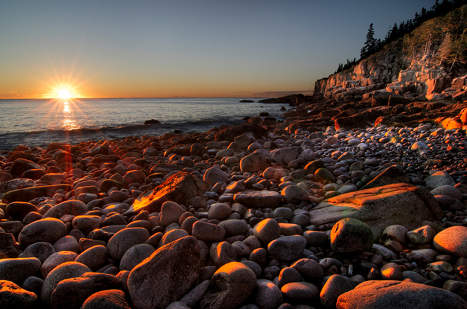 Early morning on a stone beach