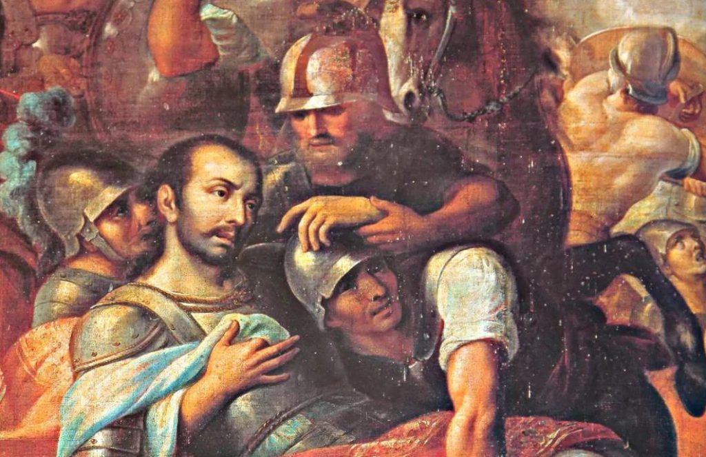 依納爵於邦布羅納戰役受傷返家 Wounded at Pamplona, Ignatius returns to Loyola