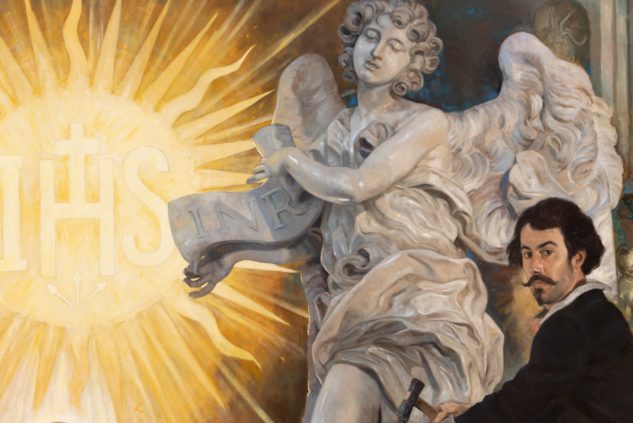 雕刻家吉安.羅倫佐.貝尼尼正在雕刻羅馬聖天使橋上的其中一尊天使像