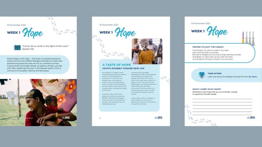 每一週的祈禱由左而右分別是聖言、故事、禱詞與靈修筆記